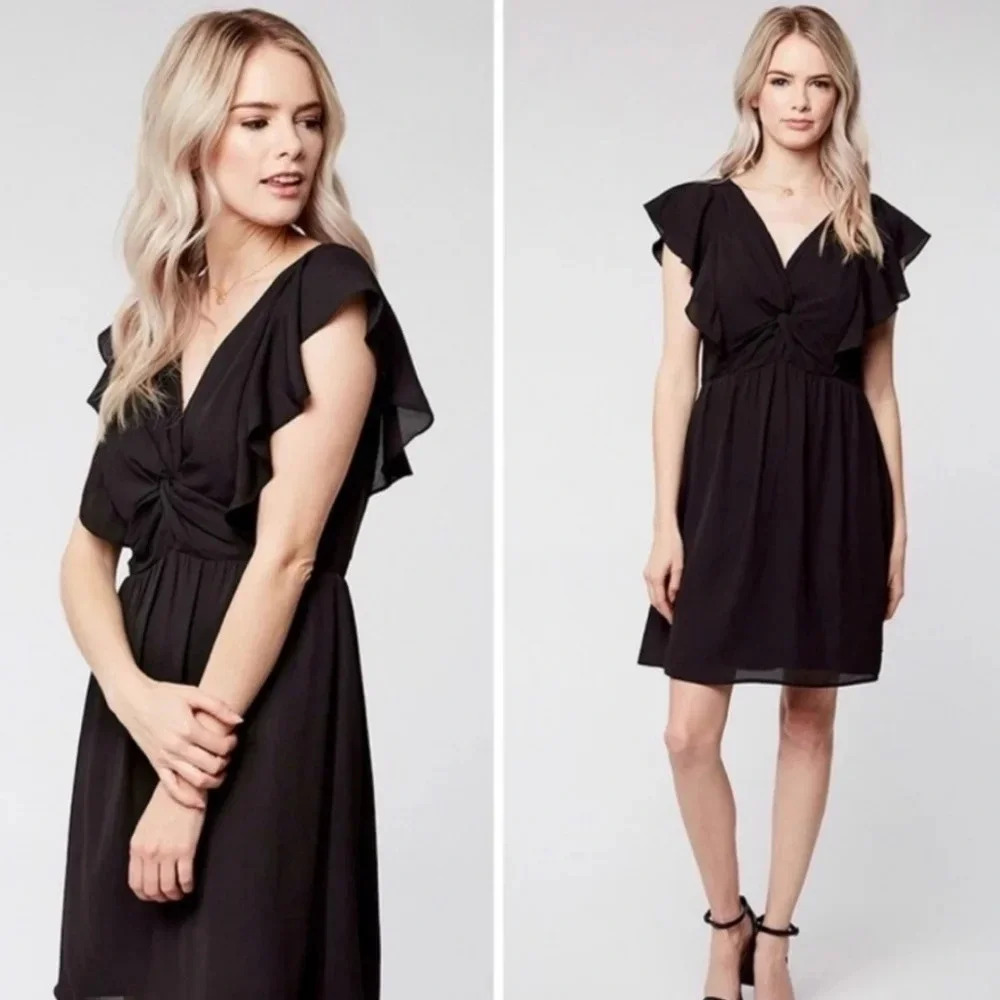Black Fit N Flare Women's Ruffle Dress - Picture 2 of 2